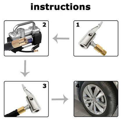 Portable Car Tire Pump Connector - Fast Inflator Chuck with American Threaded Nozzle