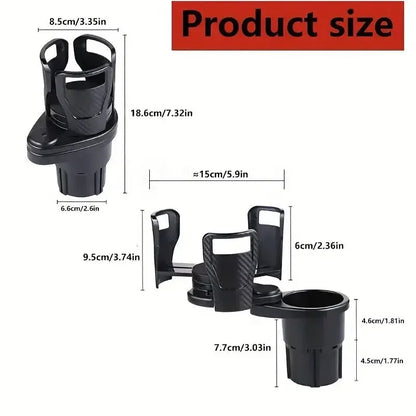 Car Cup Holder Expander - Adjustable Dual Cup Holder with Phone Mount
