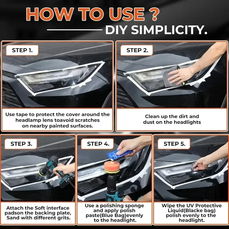 Car Headlight Restoration Kit - Fix Yellowing & Scratches