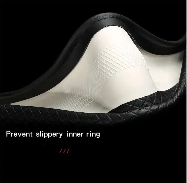 Premium Leather Steering Wheel Cover - Universal 14.5-15 Inch Diamond Pattern