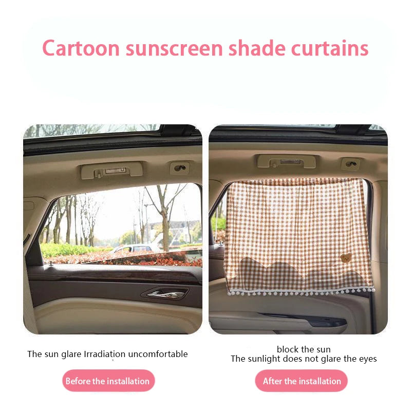Car Sun Shade Curtains - Cute Cartoon Bear Window Sunshade