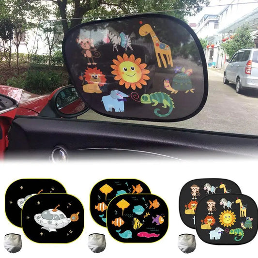 Cartoon Car Sunshade for Children - Side Window Sunvisor with Storage Bag PVC Mesh Cover