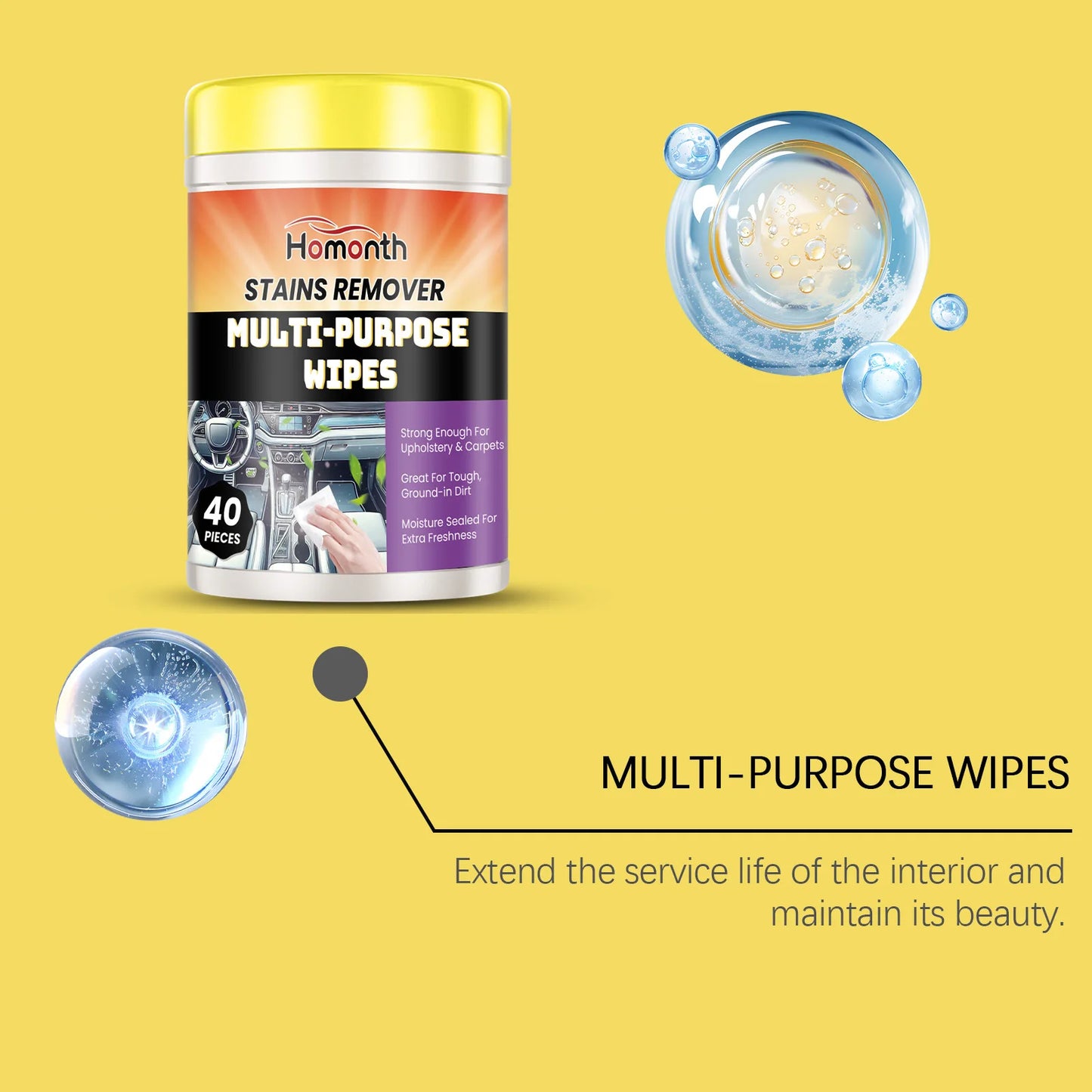 Car Interior Cleaning Wipes - 40pcs Multi-Purpose Dashboard Cleaner