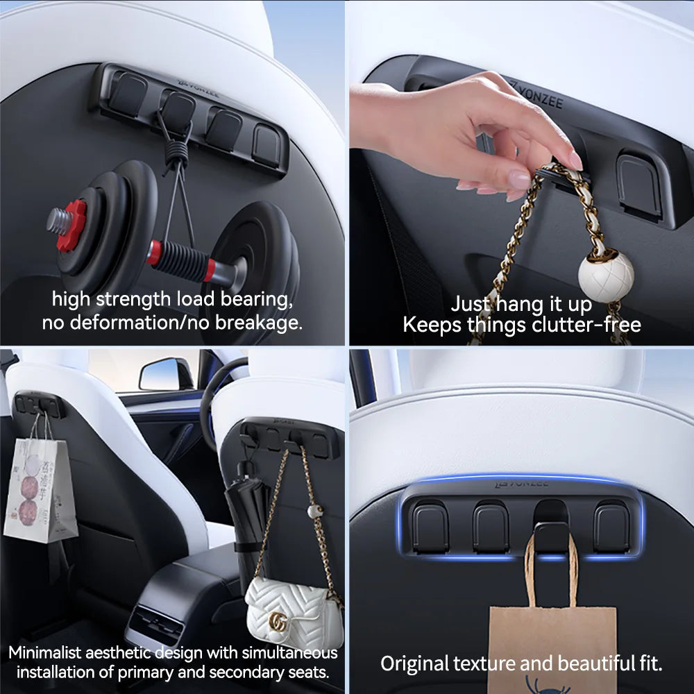 Car interior with a hanging organizer showing its features and usage.