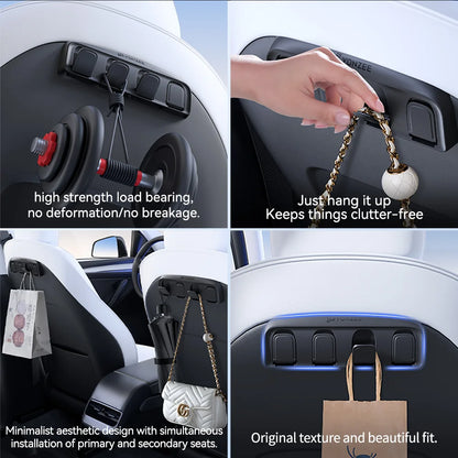 Car interior with a hanging organizer showing its features and usage.