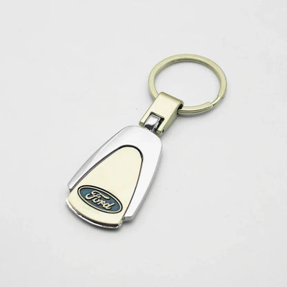 Ford 3D Metal Leather Keychain Badge - Car Emblem Key Chain Ring