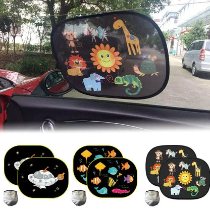 Cartoon Car Sunshade for Children - Side Window Sunvisor with Storage Bag PVC Mesh Cover