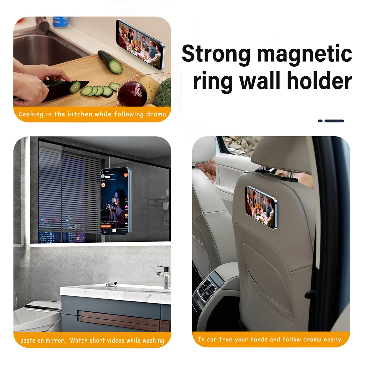 Magnetic Ring Holder for iPhone 14/13/12 - MagSafe Car Phone Stand Gold