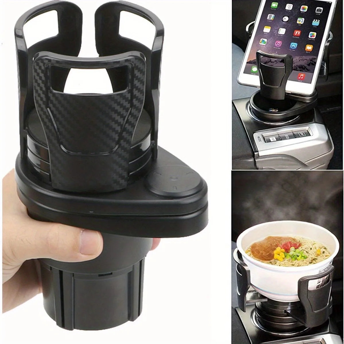 Car Cup Holder Expander - Adjustable Dual Cup Holder with Phone Mount