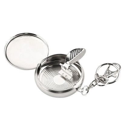 Portable Mini Stainless Steel Ashtray with Keychain - Silver