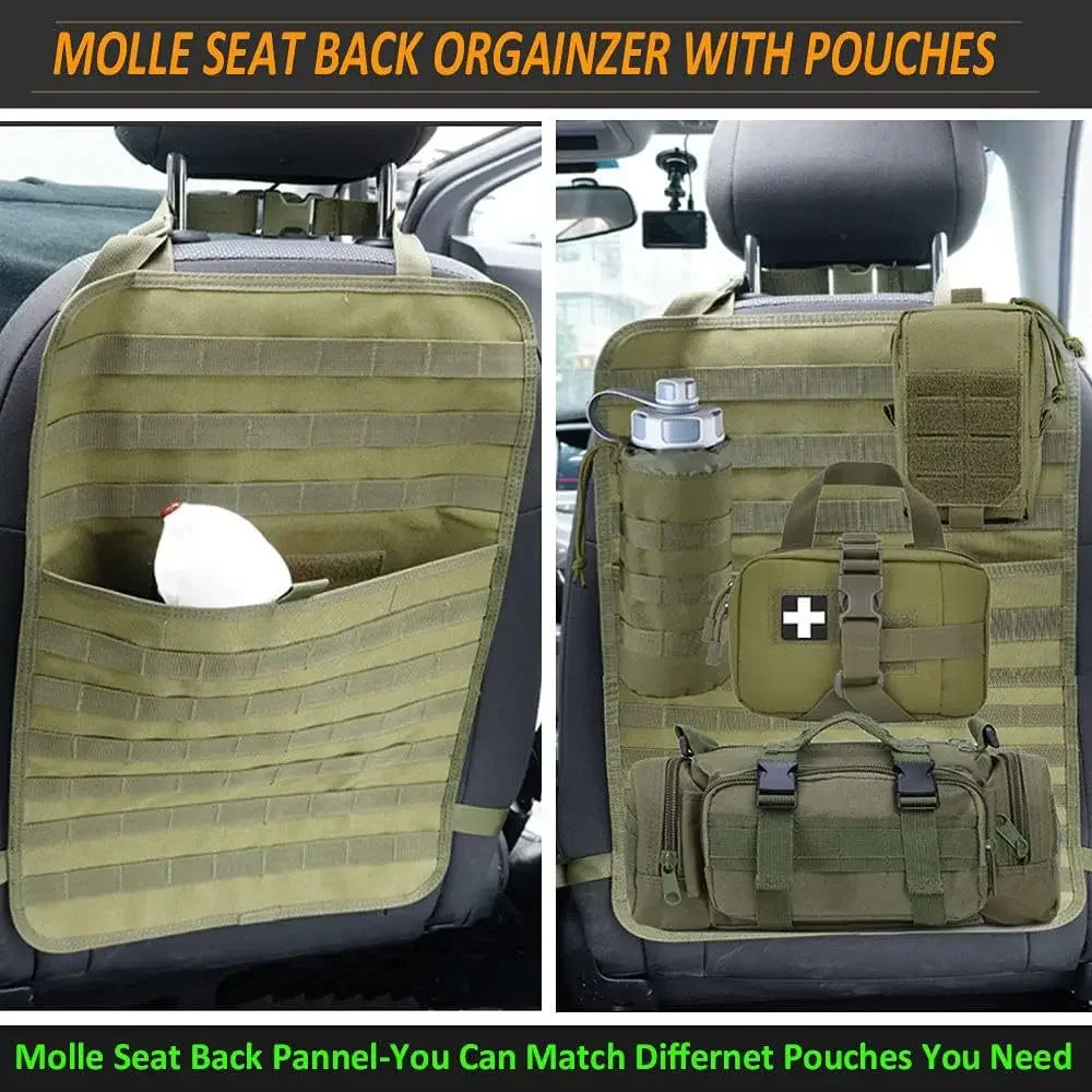 Car Rear Seat Back Storage Bag - Tactical MOLLE Trunk Organizer Multi Hanging Strap