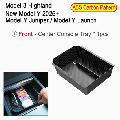 Tesla Model Y Juniper Model 3 Console Organizer - Storage Tray Front ABS Carbon