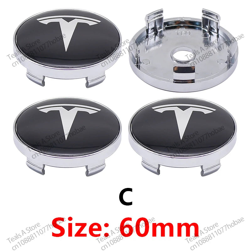 Tesla Wheel Center Hub Cap Emblems 60mm - 4pcs Set Car Logo Sticker for Model 3/Y/S/X