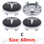Tesla Wheel Center Hub Cap Emblems 60mm - 4pcs Set Car Logo Sticker for Model 3/Y/S/X