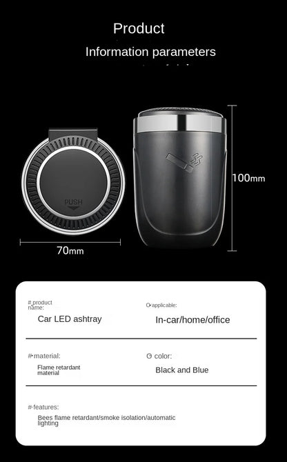 One-Click Car Ashtray with LED Light - Metal Lining & Splash Proof