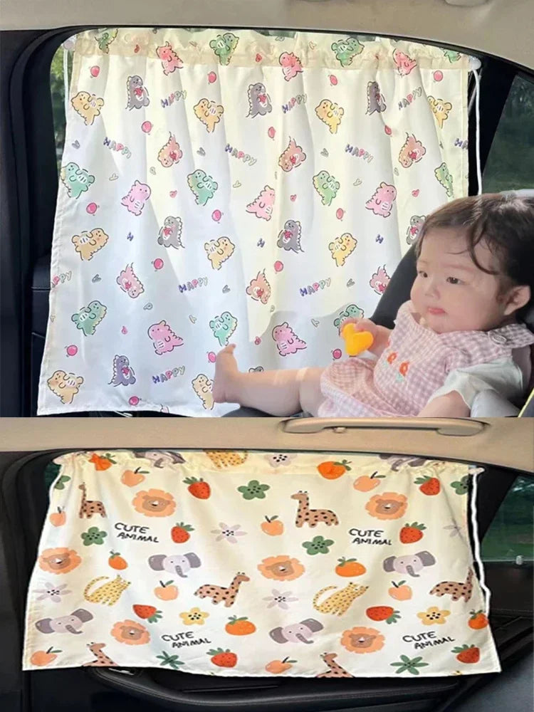 Car Window Sunshade Curtain - Cartoon Suction Cup UV Protection Kids