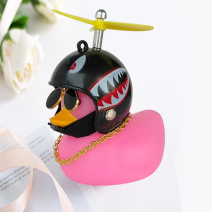 Car Duck with Helmet Wind Pendant - Yellow Duck Bike Accessory