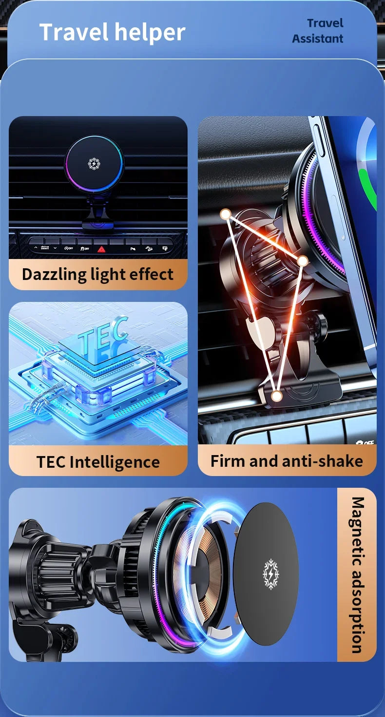 30W Ice Cooling Magnetic Wireless Car Charger - Fast Charging Station for iPhone 15/14/13/12 Pro Max