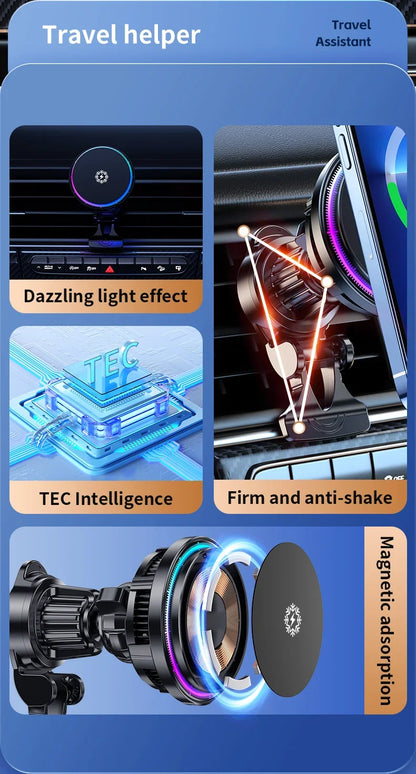 30W Ice Cooling Magnetic Wireless Car Charger - Fast Charging Station for iPhone 15/14/13/12 Pro Max