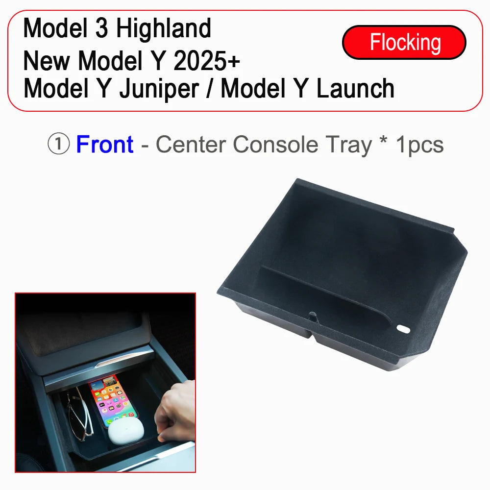 Tesla Model Y Juniper Model 3 Console Organizer - Storage Tray Front Flocking