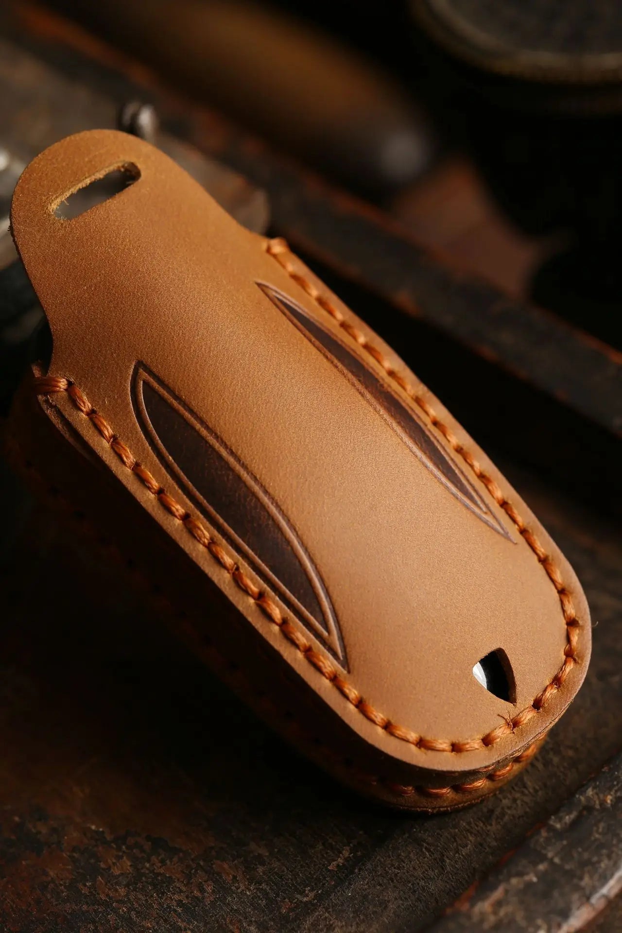 Tesla Leather Key Cover - Keychain Holder Case Protector for Model S/3/X Keyless Remote
