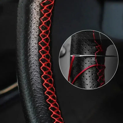 PU Leather Steering Wheel Cover - Braided Anti-Scratch Protection