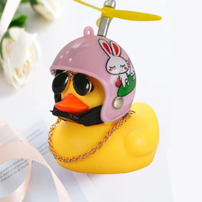 Car Duck with Helmet Wind Pendant - Yellow Duck Bike Accessory