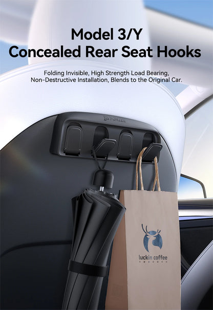 Tesla Foldable Car Seat Hooks - Heavy Duty 11lb Load Bearing Hangers Model 3/Y