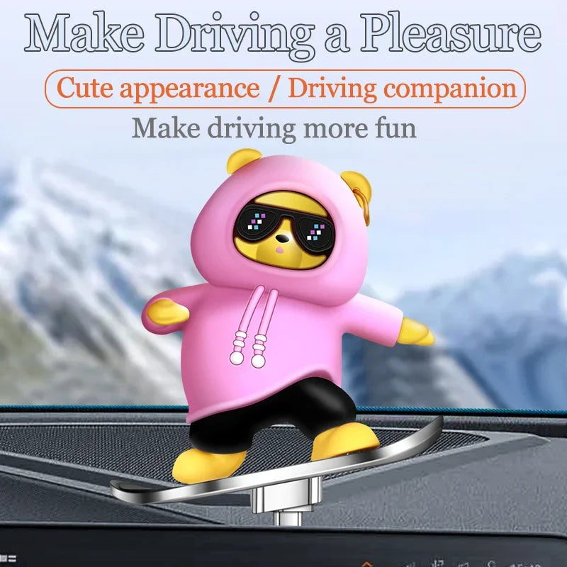 Car Skateboard Bear Decoration - Automatic Sliding Alloy Console Ornament