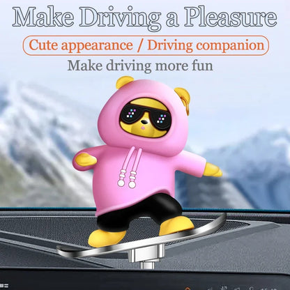 Car Skateboard Bear Decoration - Automatic Sliding Alloy Console Ornament