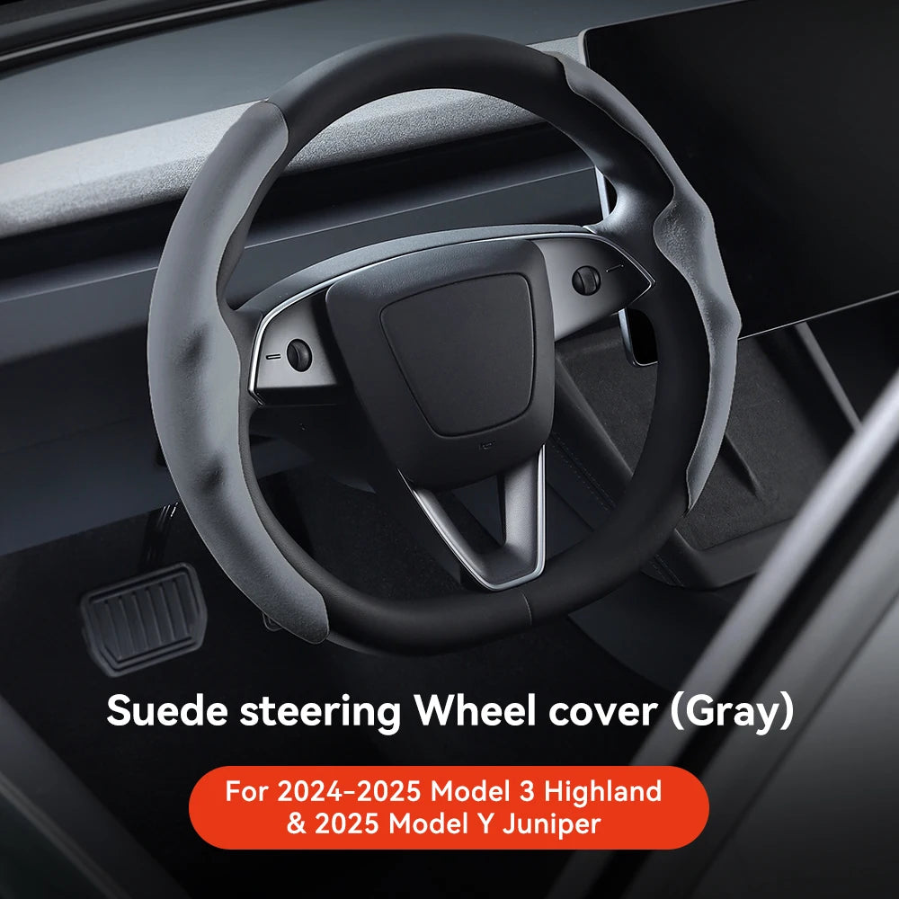 Tesla Model 3/Y Highland Juniper Carbon Fiber Steering Wheel Cover - Premium Leather