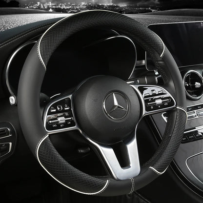 Premium Leather Steering Wheel Cover - Universal 14.5-15 Inch Diamond Pattern