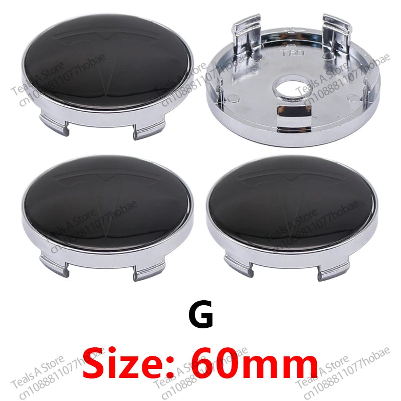 Tesla Wheel Center Hub Cap Emblems 60mm - 4pcs Set Car Logo Sticker for Model 3/Y/S/X