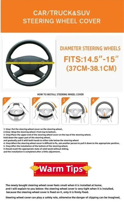 PU Leather Steering Wheel Cover - Braided Anti-Scratch Protection