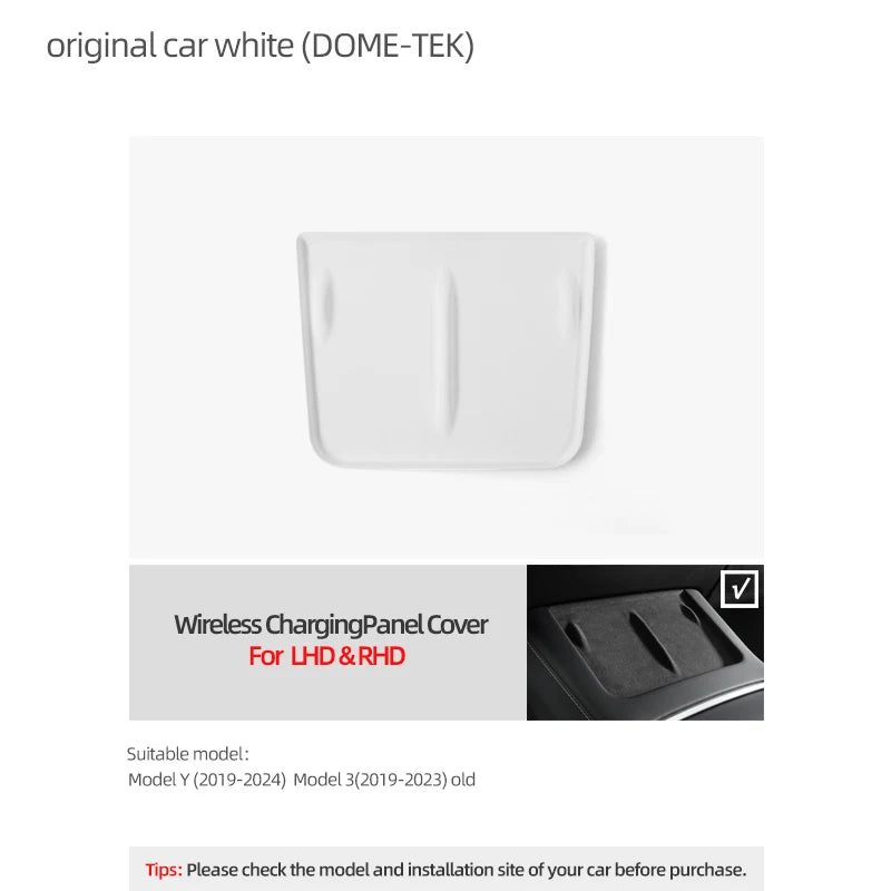 Tesla Model Y Model 3 Carbon Fiber Console - Wireless Charging DOME-TEK white Leather