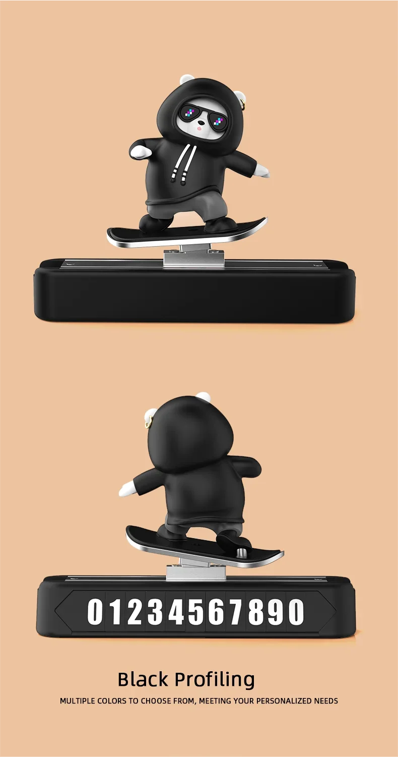 Car Dashboard Decoration - Skateboard Bear Magnetic Parking Plate
