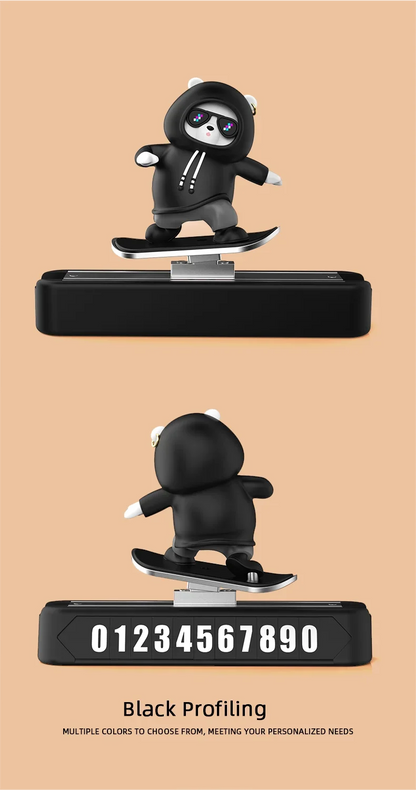 Car Dashboard Decoration - Skateboard Bear Magnetic Parking Plate