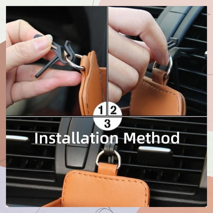 Car Air Vent Storage Bag - Leather Organizer for Phone Keys Sunglasses