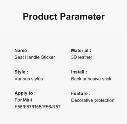 Mini Cooper Leather Rear Seat Handle Cover - R56 R55 F56 F57 Decal