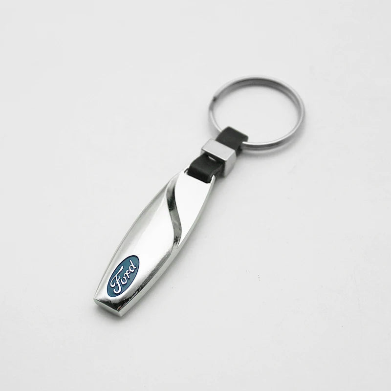 Ford 3D Metal Leather Keychain Badge - Car Emblem Key Chain Ring