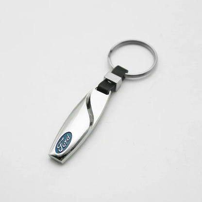 Ford 3D Metal Leather Keychain Badge - Car Emblem Key Chain Ring