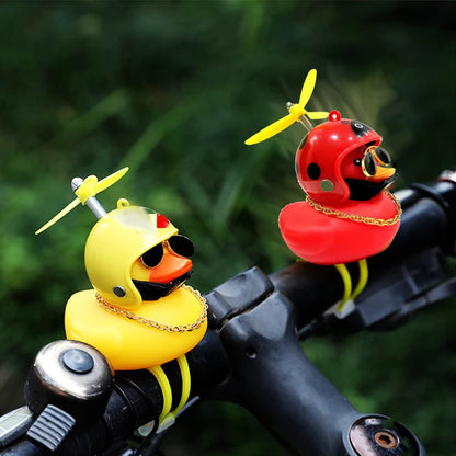 Car Duck with Helmet Wind Pendant - Yellow Duck Bike Accessory