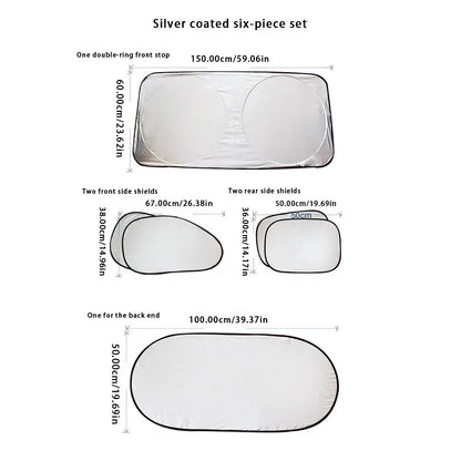 Car Sunshade Windshield Covers 6-Piece Set - UV Protection & Snow Shield