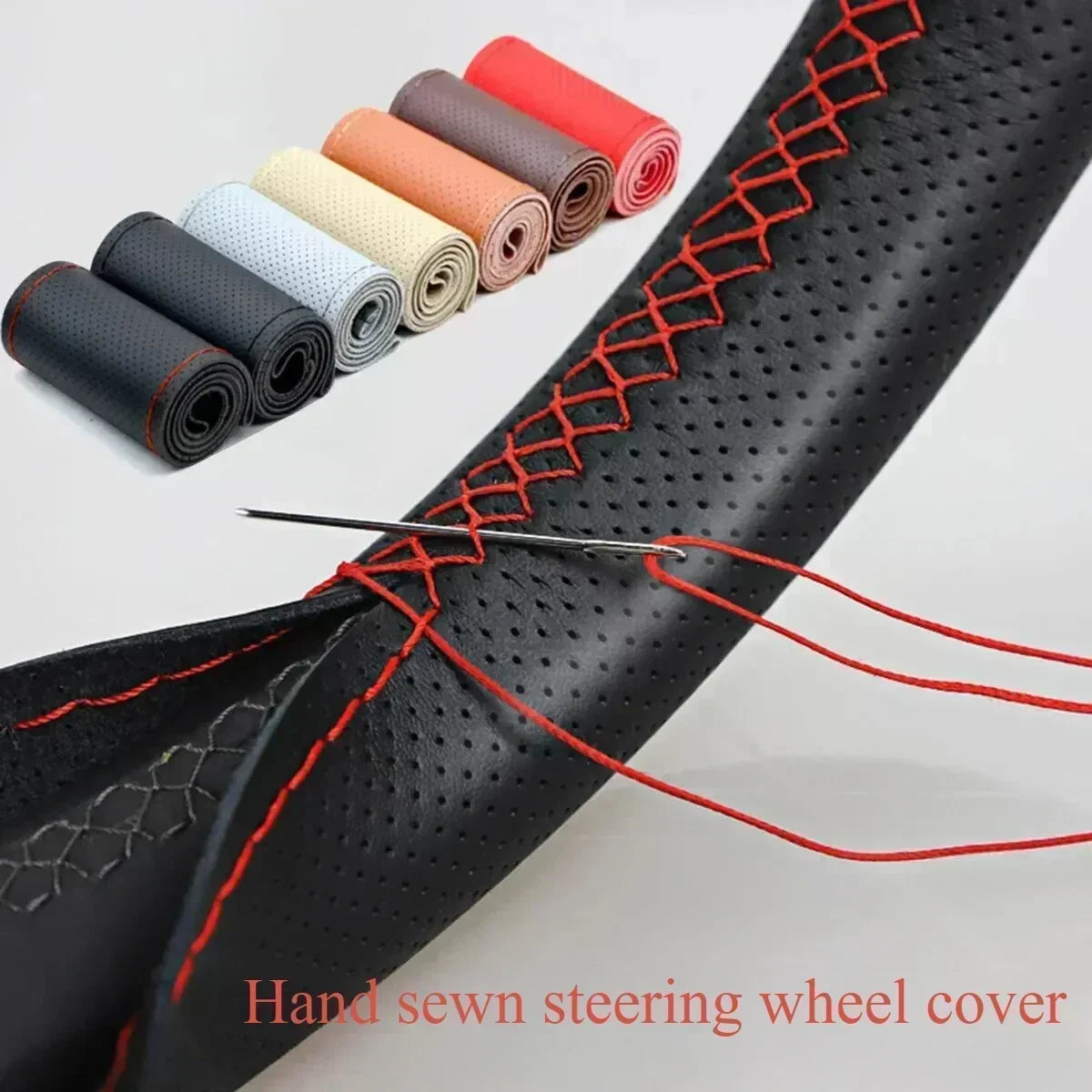 PU Leather Steering Wheel Cover - Braided Anti-Scratch Protection