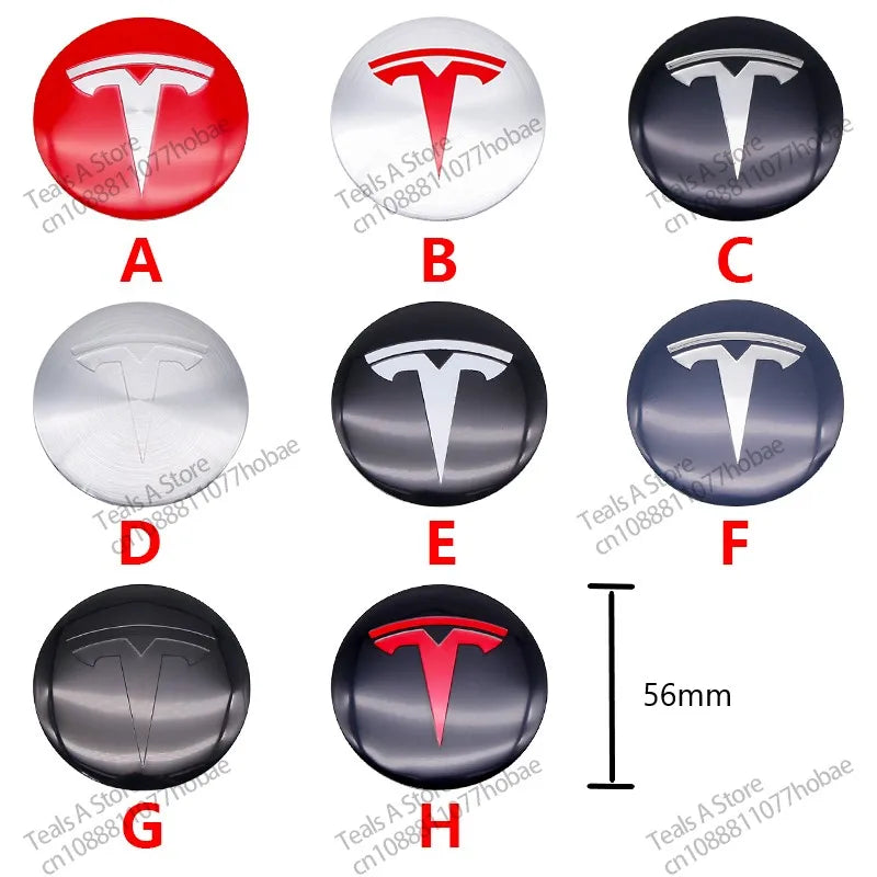 Tesla Wheel Center Hub Cap Emblems 60mm - 4pcs Set Car Logo Sticker for Model 3/Y/S/X