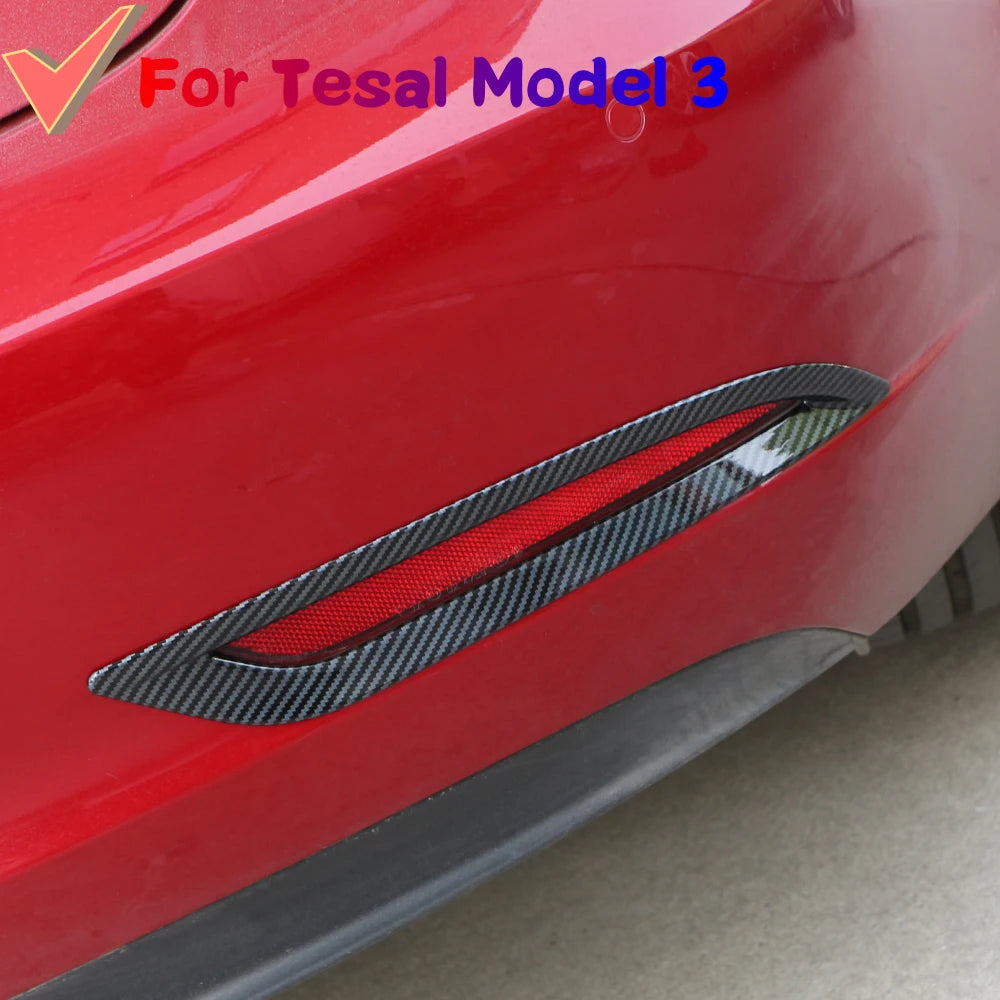Tesla Model 3 ABS Carbon Fiber Rear Bumper Fog Light Cover Kit