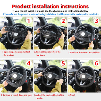 Leather Steering Wheel Cover - Embossed Massage Grip 14.5-15 Inches