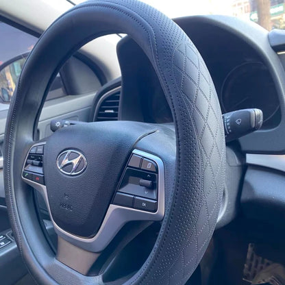 Premium Napa Leather Steering Wheel Cover - Universal 15 Inch Non-Slip