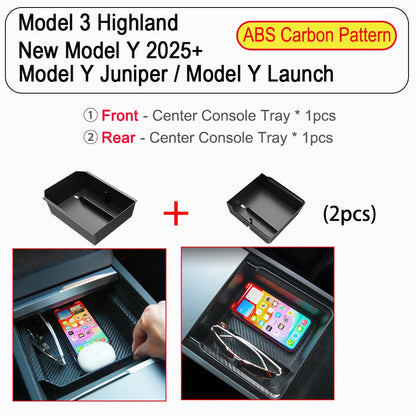 Tesla Model Y Juniper Model 3 Console Organizer - Storage Tray 2pcs ABS Carbon