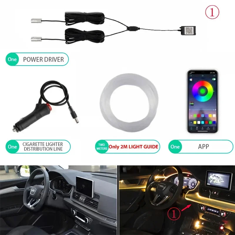 Flexible EL Wire Lights with App Control - Car Interior RGB LED Strip
